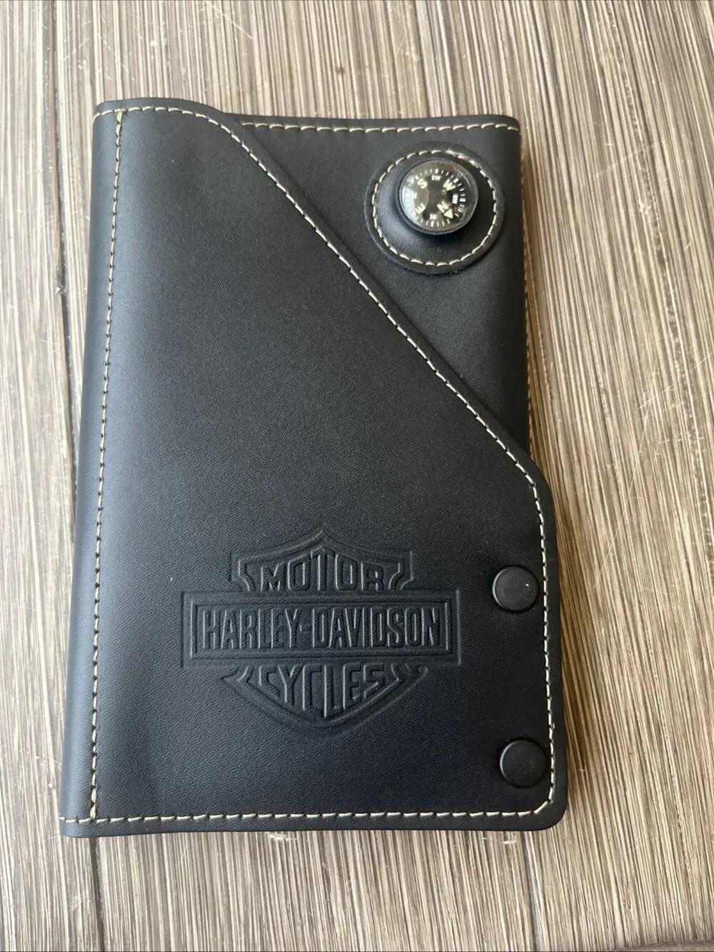 Harley-Davidson Black Leather Road Atlas Compass Travel Wallet